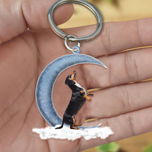 Dachshund Dog On The Moon Flat Acrylic Keychain
