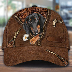 Dachshund Holding Daisy Unisex Cap
