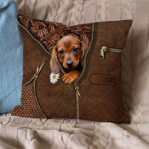 Dachshund 2 Holding Daisy Pillow Case