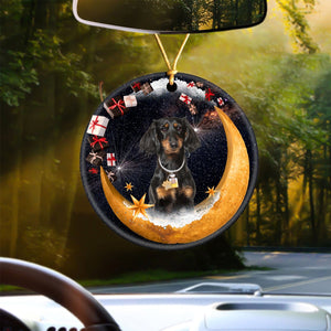 Dachshund Fashion Moon Car Hanging Ceramic Ornament