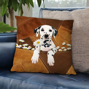 Dalmatian Holding Daisy Pillow Case