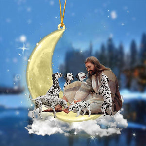 Jesus Surrounded By Dalmatians On The Moon Ornament