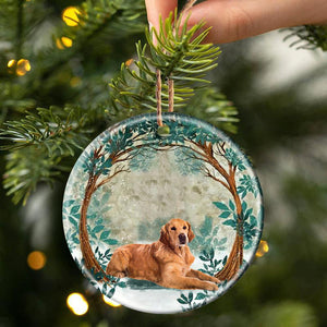 Dark Golden Retriever Among Forest Porcelain/Ceramic Ornament