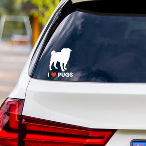 I Love Pugs Vinyl Car Sticker