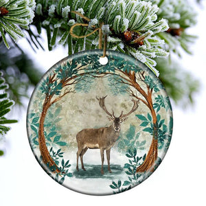 Deer Among Forest Porcelain/Ceramic Ornament