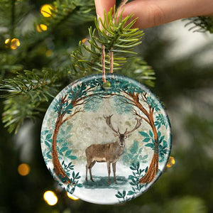 Deer Among Forest Porcelain/Ceramic Ornament