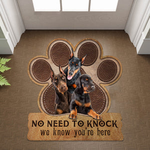 Doberman No Need To Knock We Know You're Here Custom Doormat
