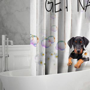 Doberman Get Naked Daisy Shower Curtain