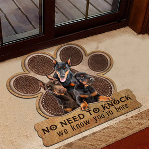 Doberman No Need To Knock We Know You're Here Custom Doormat