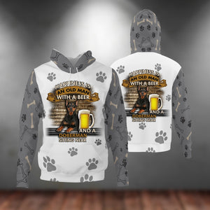 Happiness Is An Old Man With A Beer And A Doberman Hoodie