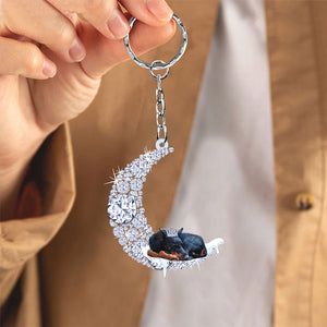 Doberman Pinscher Sleeping On A Diamond Moon Acrylic Keychain