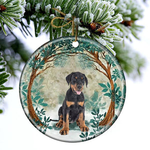 Doberman Among Forest Porcelain/Ceramic Ornament