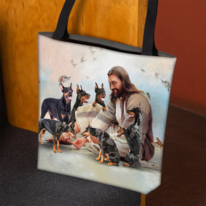 Jesus Surrounded By Dobermans Tote Bag