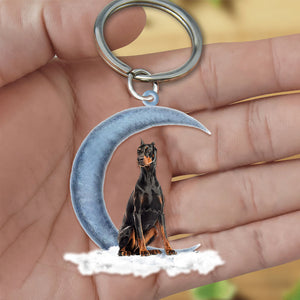 Dobermann On The Moon Flat Acrylic Keychain