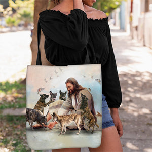Jesus Surrounded By Dutch Shepherds Tote Bag