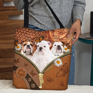 Bulldog Daisy Flower And Butterfly Tote Bag