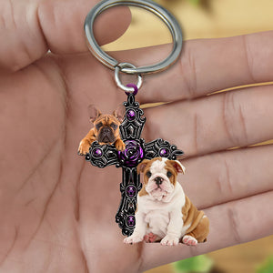 English Bulldog Pray For God Acrylic Keychain