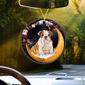 English Bulldog Fashion Moon Car Hanging Ceramic Ornament