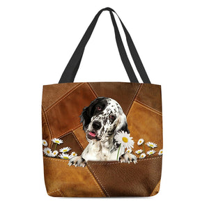 English Setter Holding Daisy All Over Printed Tote Bag