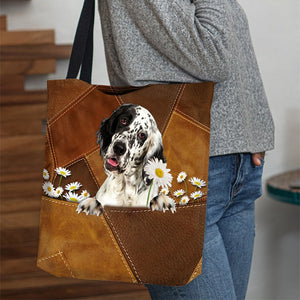 English Setter Holding Daisy All Over Printed Tote Bag