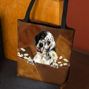 English Setter Holding Daisy All Over Printed Tote Bag