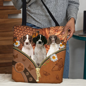 English Springer Spaniel Daisy Flower And Butterfly Tote Bag