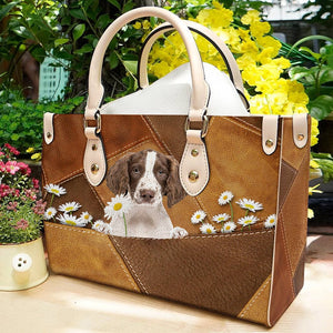 English Springer Spaniel 2 Holding Daisy Leather Bag