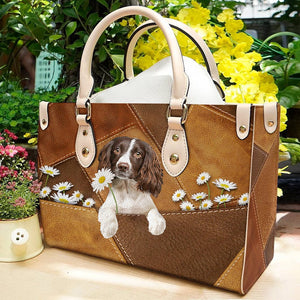 English Springer Spaniel 3 Holding Daisy Leather Bag