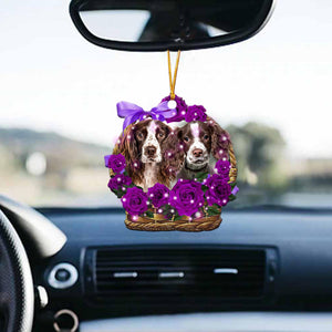 English Springer Spaniel Purple Rose Wicker Basket Car Hanging Ornament