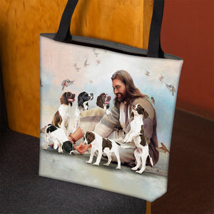 Jesus Surrounded By English Springer Spaniels Tote Bag