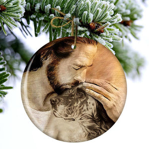 English Setter With Jesus Porcelain/Ceramic Ornament