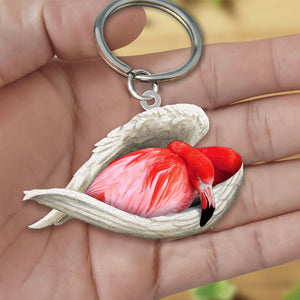 Flamingo Sleeping Angel Acrylic Keychain