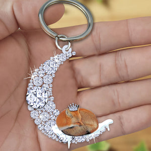 Fox Sleeping On A Diamond Moon Acrylic Keychain