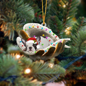 French Bulldog Sleeping Angel In God Hand Christmas Ornament