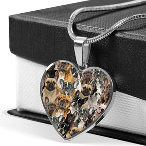 A Bunch Of French Bulldogs Heart Necklace