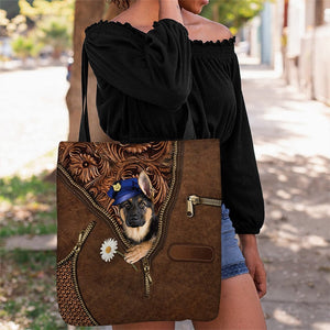 German Shepherd Holding Daisy Tote Bag