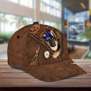German Shepherd Holding Daisy Unisex Cap