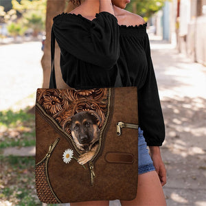 German Shepherd 2 Holding Daisy Tote Bag