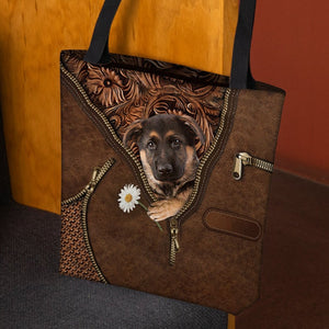 German Shepherd 2 Holding Daisy Tote Bag