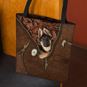 German Shepherd 3 Holding Daisy Tote Bag