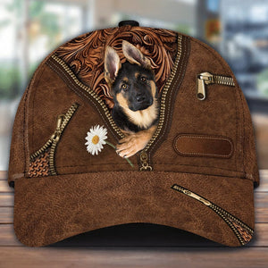 German Shepherd Holding Daisy Unisex Cap