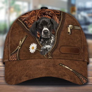 German Shorthaired Pointer Holding Daisy Unisex Cap