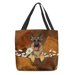 German Shepherd Holding Daisy All Over Printed Tote Bag