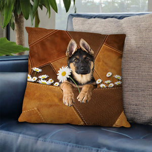 German Shepherd Holding Daisy Pillow Case