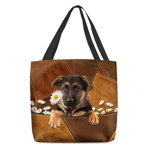 German Shepherd02 Holding Daisy All Over Printed Tote Bag