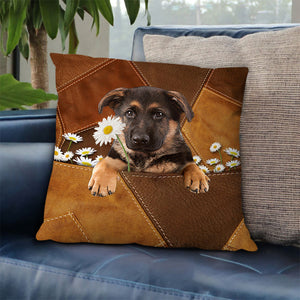 German Shepherd 2 Holding Daisy Pillow Case