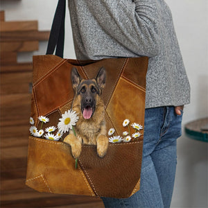 German Shepherd Holding Daisy All Over Printed Tote Bag