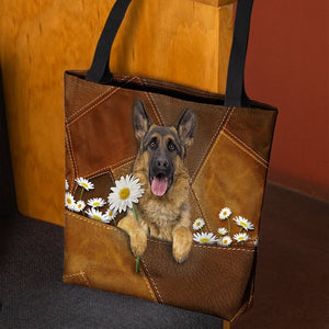German Shepherd Holding Daisy All Over Printed Tote Bag