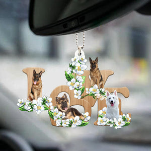 German shepherd Love Flowers Dog Lover Car Hanging Ornament