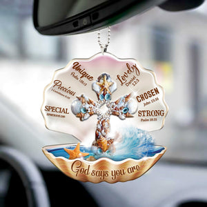 God Says You Are Cross In Seashell - Two sides ornament